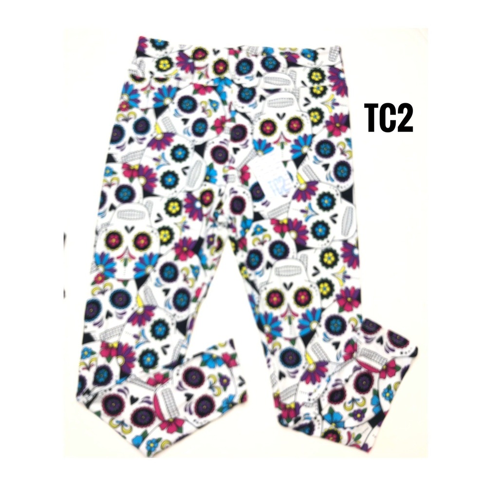 Tc2 Lularoe leggings Halloween Colorful Sugar Skull On White Fits 18/24
